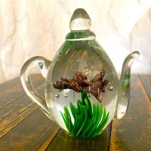 Glass art teapot paperweight